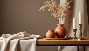 Terracotta, lin brut, laiton : tendances matières du moment