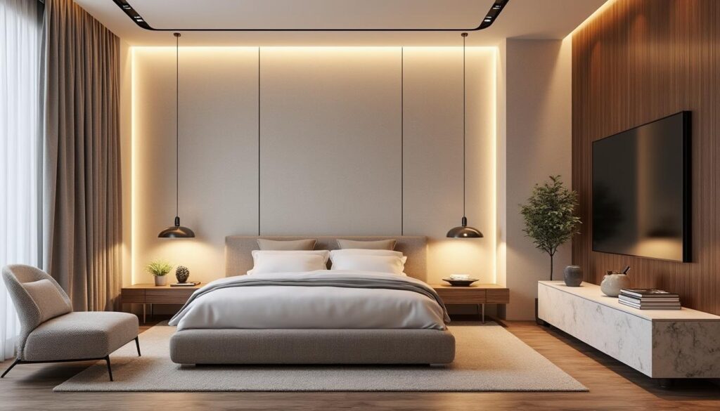 découvrez comment l'éclairage led indirect met en valeur les lignes architecturales de votre chambre, créant une ambiance chaleureuse et moderne.