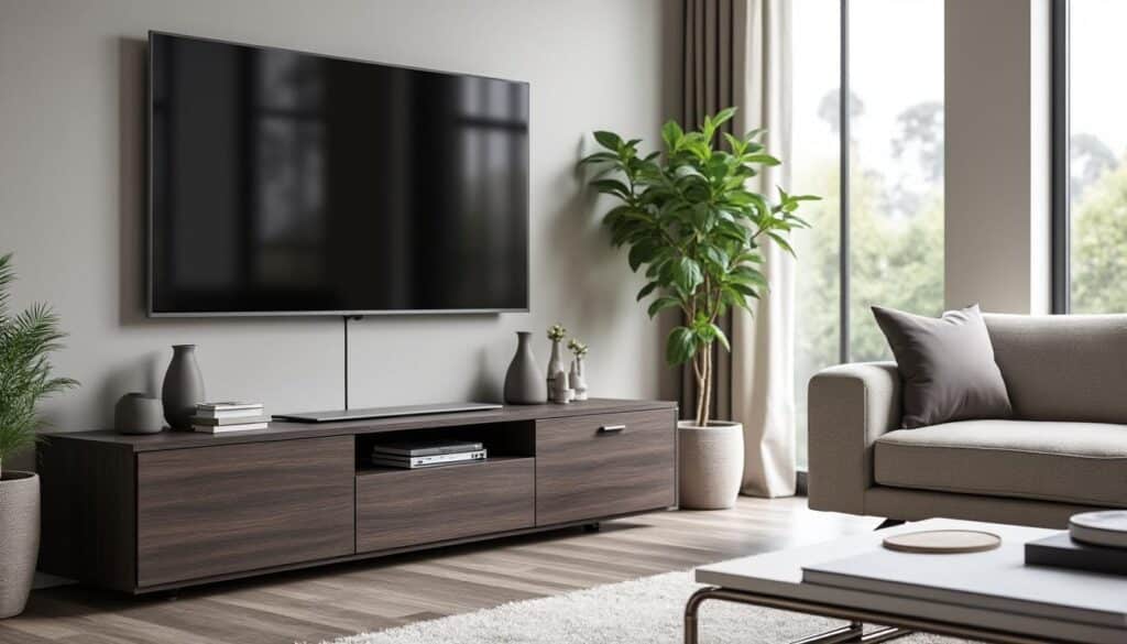 découvrez comment un meuble de télévision astucieux peut dissimuler les câbles encombrants pour un espace salon propre et organisé.