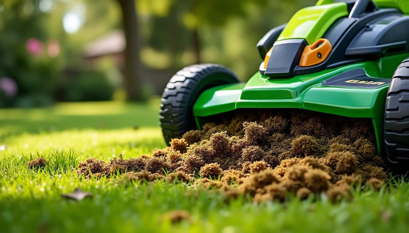 le scarificateur de pelouse permet d'éliminer efficacement la mousse et le feutre, favorisant une pelouse saine et verdoyante.
