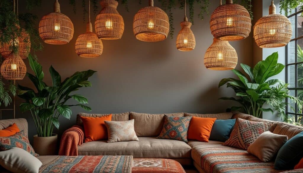 découvrez comment le style bohème s'exprime à travers l'utilisation de suspensions en osier naturel, apportant une touche d'authenticité et de chaleur à votre intérieur.