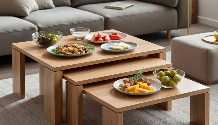 découvrez la table basse gigogne, idéale pour s'adapter parfaitement à la taille de vos apéritifs et optimiser votre espace de convivialité.