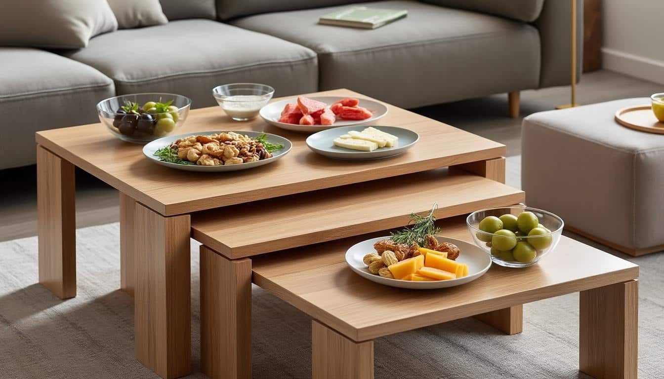 découvrez la table basse gigogne, idéale pour s'adapter parfaitement à la taille de vos apéritifs et optimiser votre espace de convivialité.