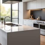 découvrez comment l'îlot de cuisine intègre parfaitement la zone de cuisson et le lavage pour une organisation optimale et un espace convivial.