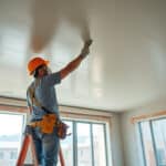 les travaux de plâtrerie permettent de lisser parfaitement les plafonds après les chantiers, assurant une finition nette et prête à peindre.