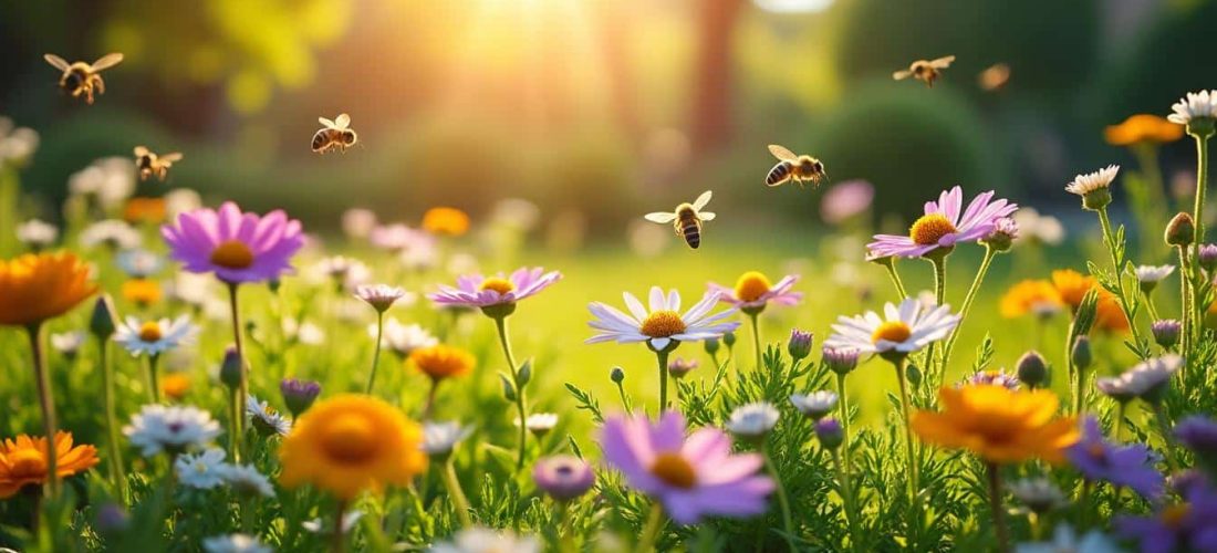 découvrez comment une pelouse fleurie soutient la survie des abeilles et autres pollinisateurs essentiels à la biodiversité.
