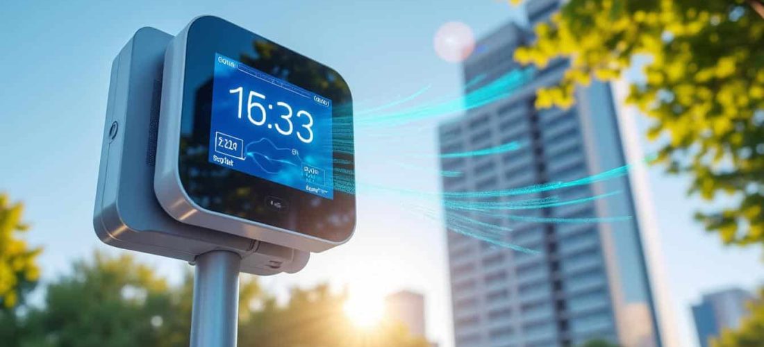 découvrez notre station météo connectée qui vous informe en temps réel sur la qualité de l'air local pour un environnement sain et sécurisé.