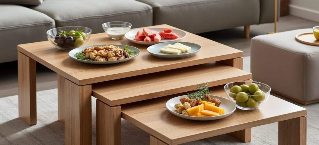 découvrez la table basse gigogne, idéale pour s'adapter parfaitement à la taille de vos apéritifs et optimiser votre espace de convivialité.