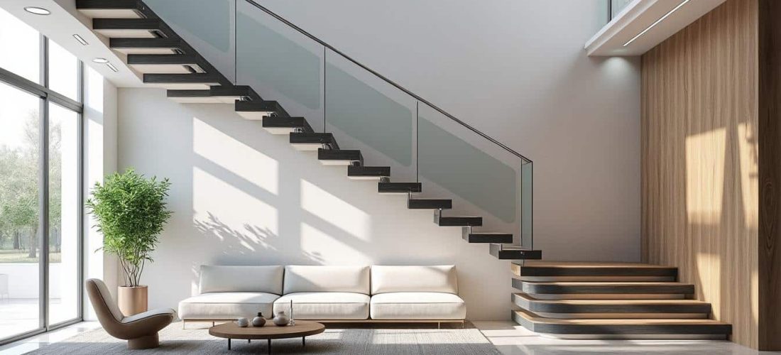 découvrez comment un escalier suspendu peut optimiser l'espace au sol dans votre hall d'entrée, alliant design moderne et fonctionnalité pour un intérieur aérien et élégant.